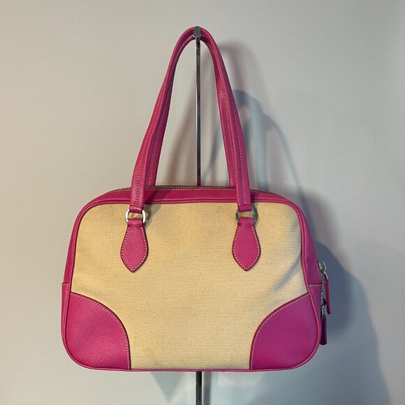 Prada Vintage Canapa Canvas and Fuchsia Calf Leather Shoulder Bag - Preowned - Picture 2 of 16